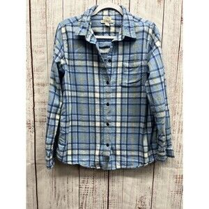 LL Bean Flannel Shirt Womens Medium Relaxed Fit Button Up Collared 100% Cotton